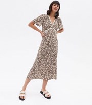 New Look Elaine Brown Ditsy Floral Lace Trim Midi Dress